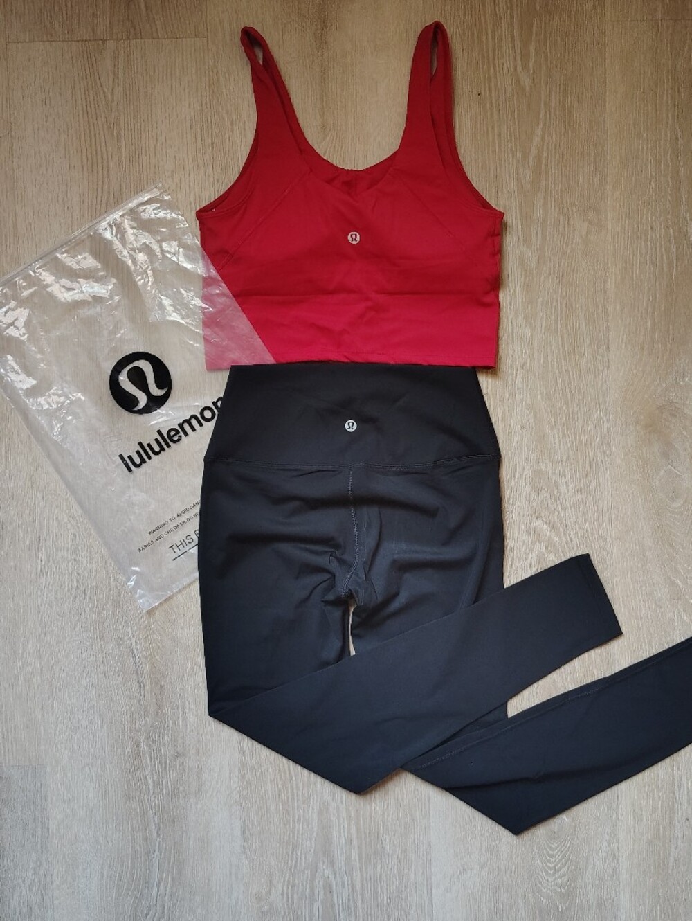 lululemon athletica Black Leggings with Red Hot Pink Sports Bra - ALIGN Set.